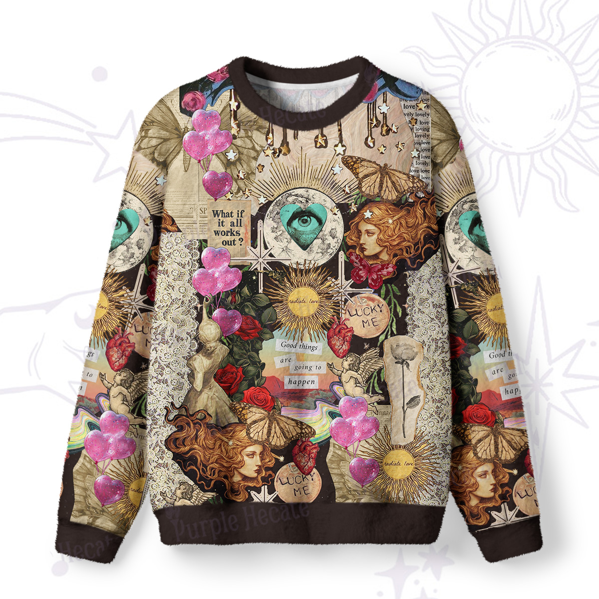 Purplehecate Lucky Me Sacred Heart Eye Fuzzy Ugly Sweatshirt
