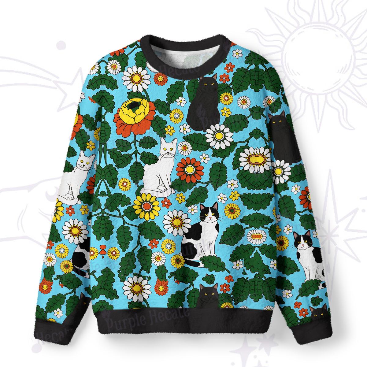 Purplehecate Daisy Cat  Garden Fuzzy Ugly Sweatshirt