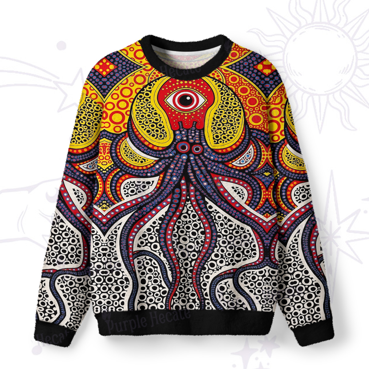 Purplehecate Trippy One‑Eyed Sea Monster Octopus Tentacle Fuzzy Ugly Sweatshirt
