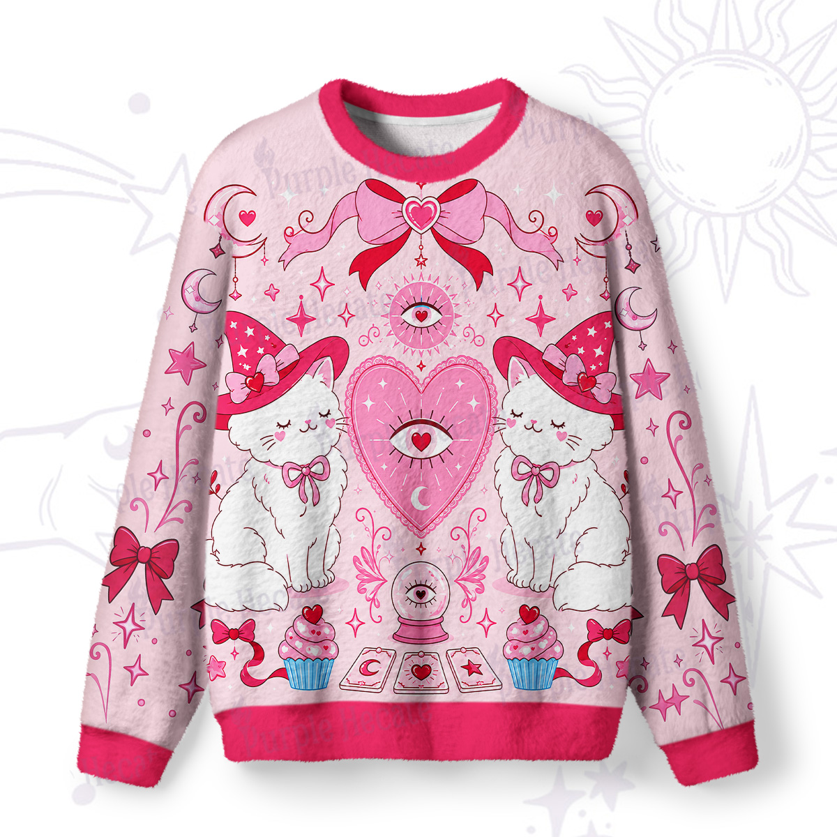 Purplehecate Sweet Magic Cat's Afternoon Tea Fuzzy Ugly Sweatshirt