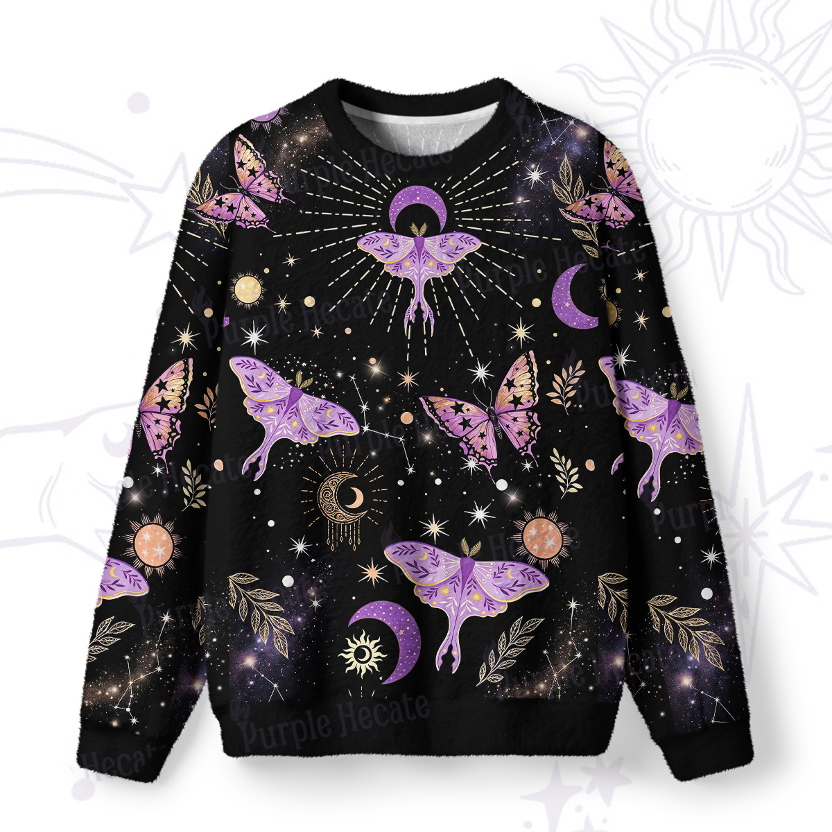 Purplehecate Starry Night Lunar Moth Fuzzy Ugly Sweatshirt