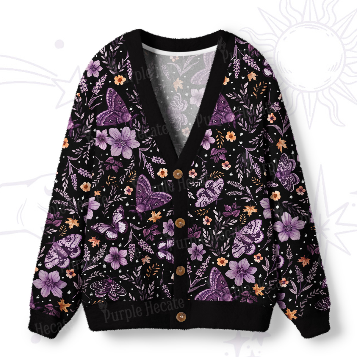 Purplehecate Midnight Moths & Butterflies Dance Ugly Cardigan Sweaters