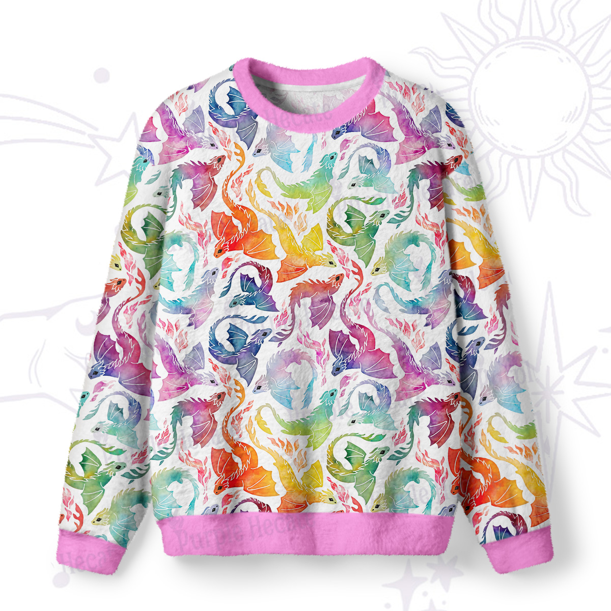 Purplehecate Rainbow Dragon Fire Fuzzy Ugly Sweatshirt