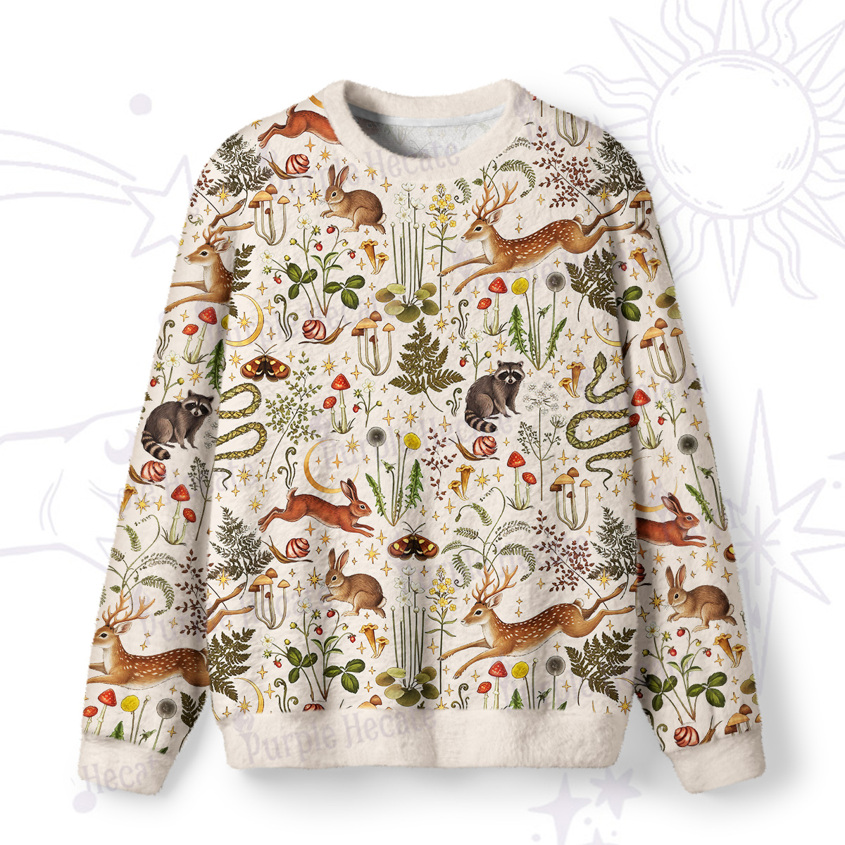 Purplehecate Enchanted Forest Animals Fuzzy Ugly Sweatshirt