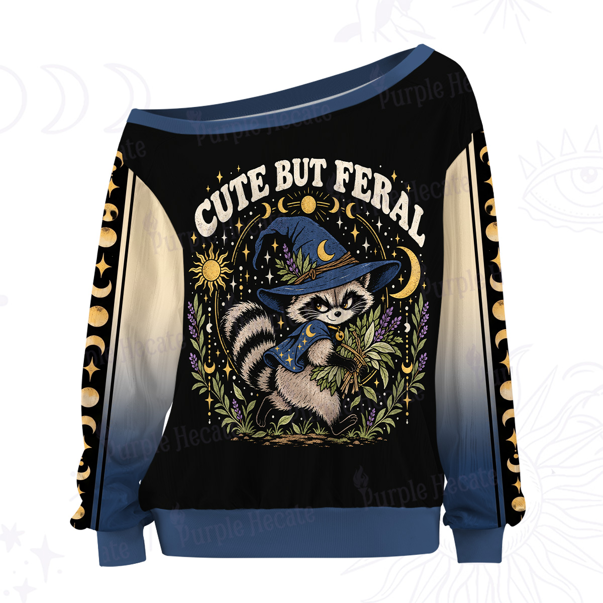 Purplehecate Cute but Feral Raccoon Wizard Off The Shoulder Graphic Jersey