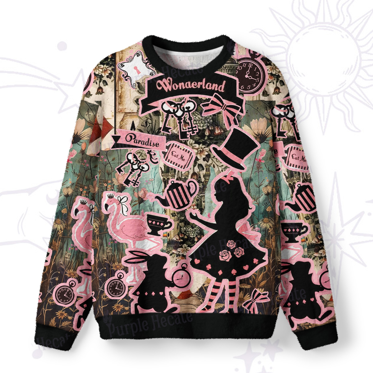 Purplehecate Wonderland Alice's Tea Party Fuzzy Ugly Sweatshirt
