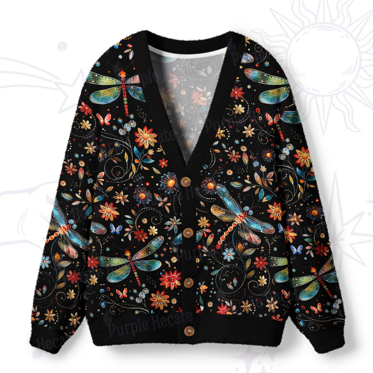 Purplehecate Starlit Rainbow Wing Dragonfly Ugly Cardigan Sweaters