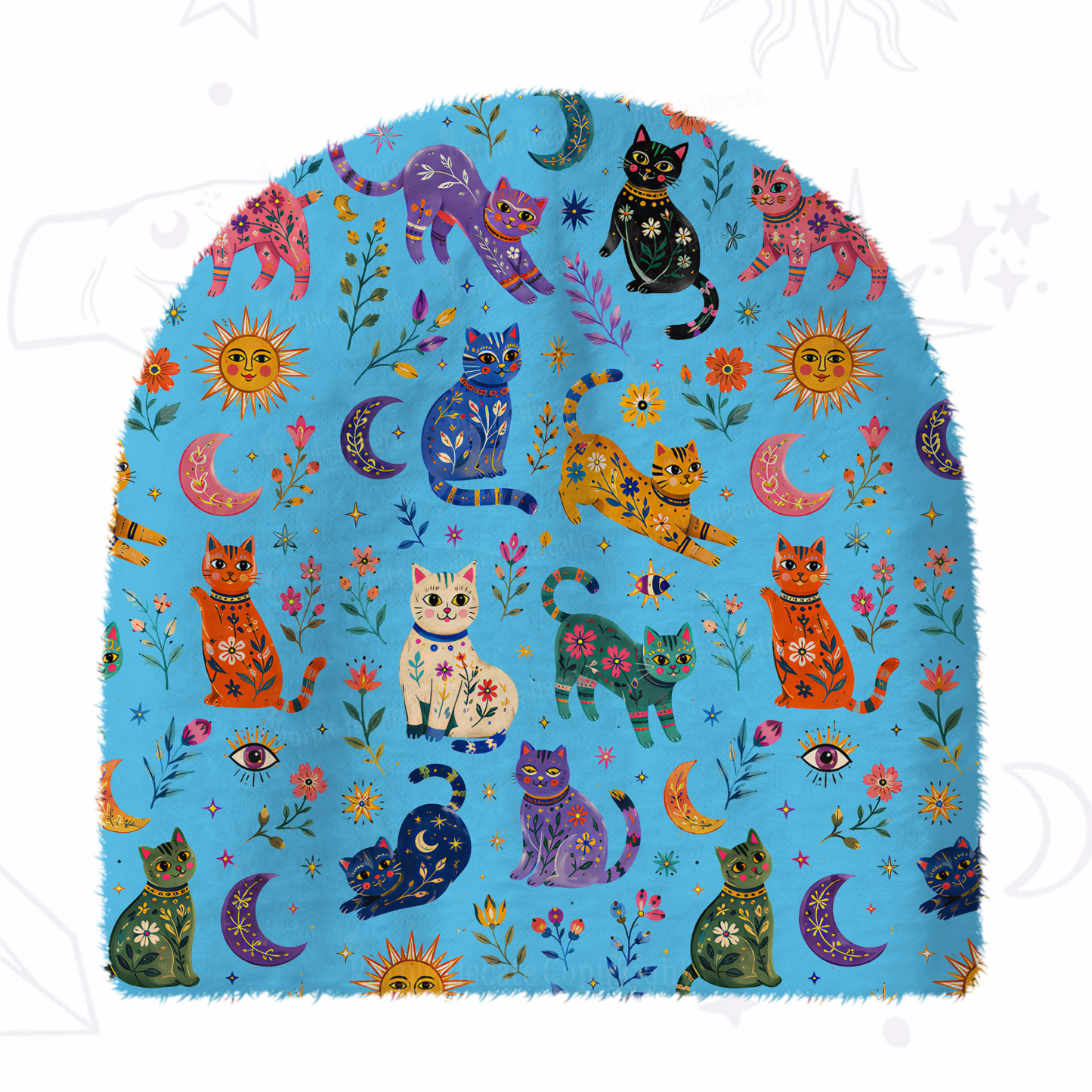 Purplehecate Rainbow Magic Cats Fuzzy Knit Beanie