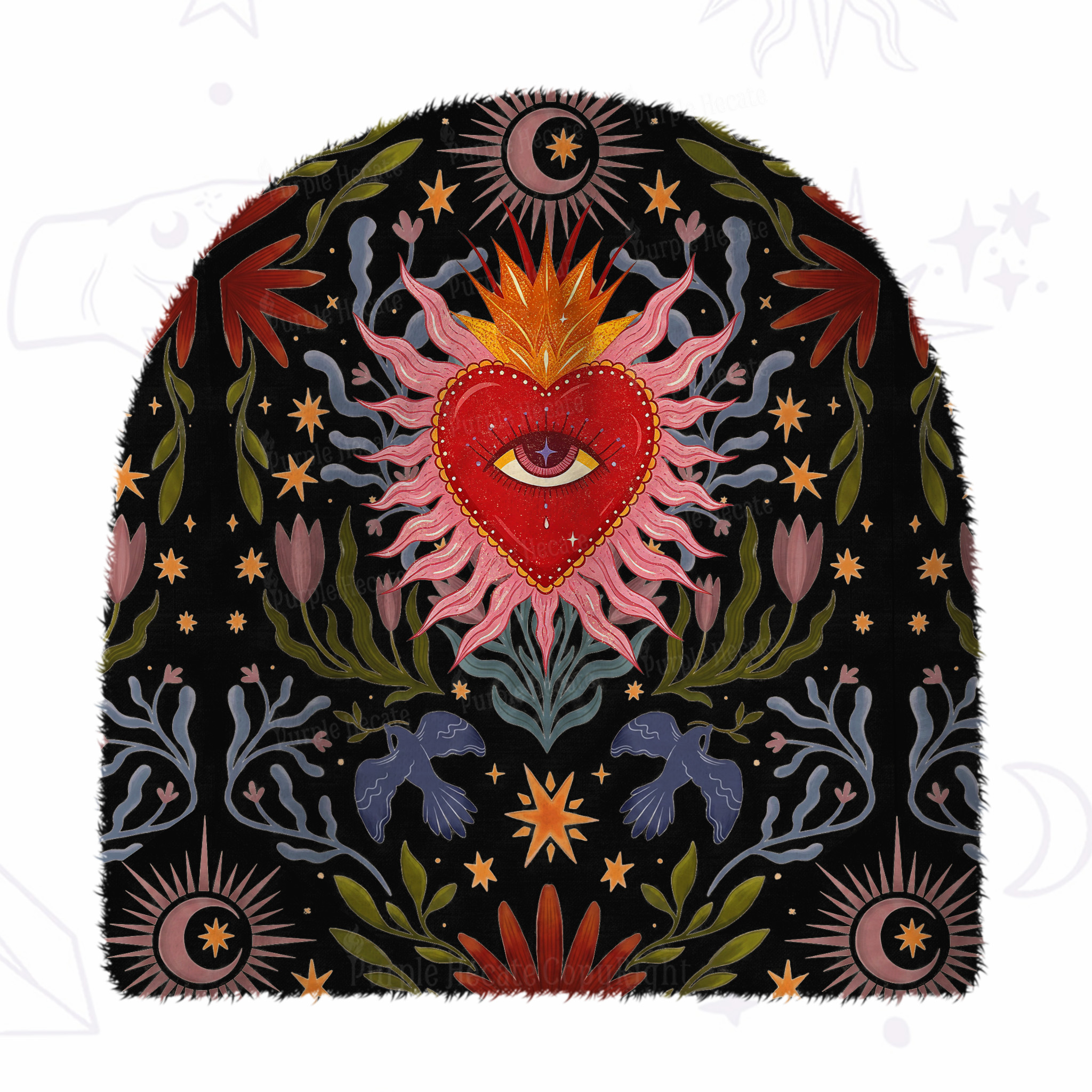 Purplehecate Sacred Flame Heart Fuzzy Knit Beanie