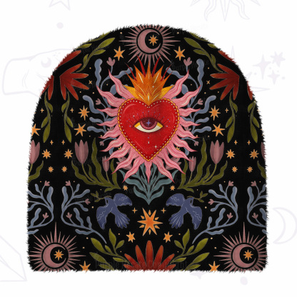 Purplehecate Sacred Flame Heart Fuzzy Knit Beanie