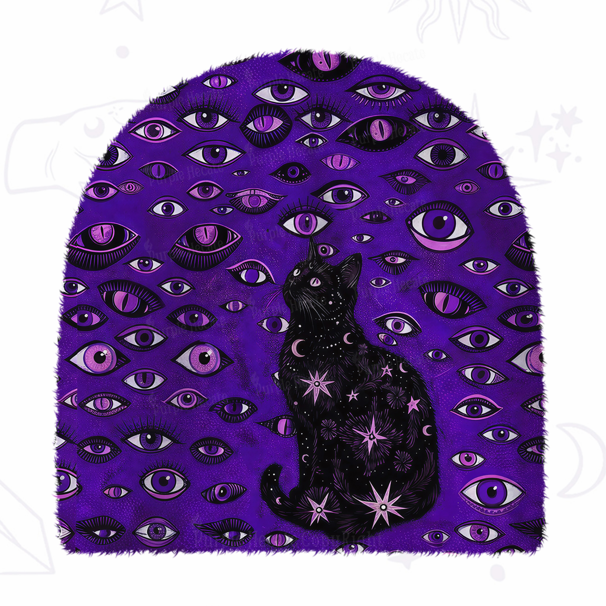 Purplehecate Cosmic Watcher Cat Fuzzy Knit Beanie