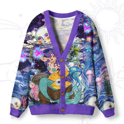 Purplehecate Mystic Ocean Goddess Mermaid Ugly Cardigan Sweaters