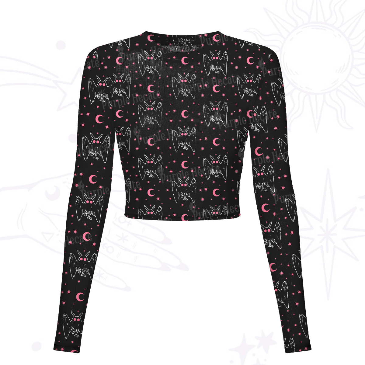Purplehecate Witchy Mothman Night Mesh Long Sleeve Crop Top