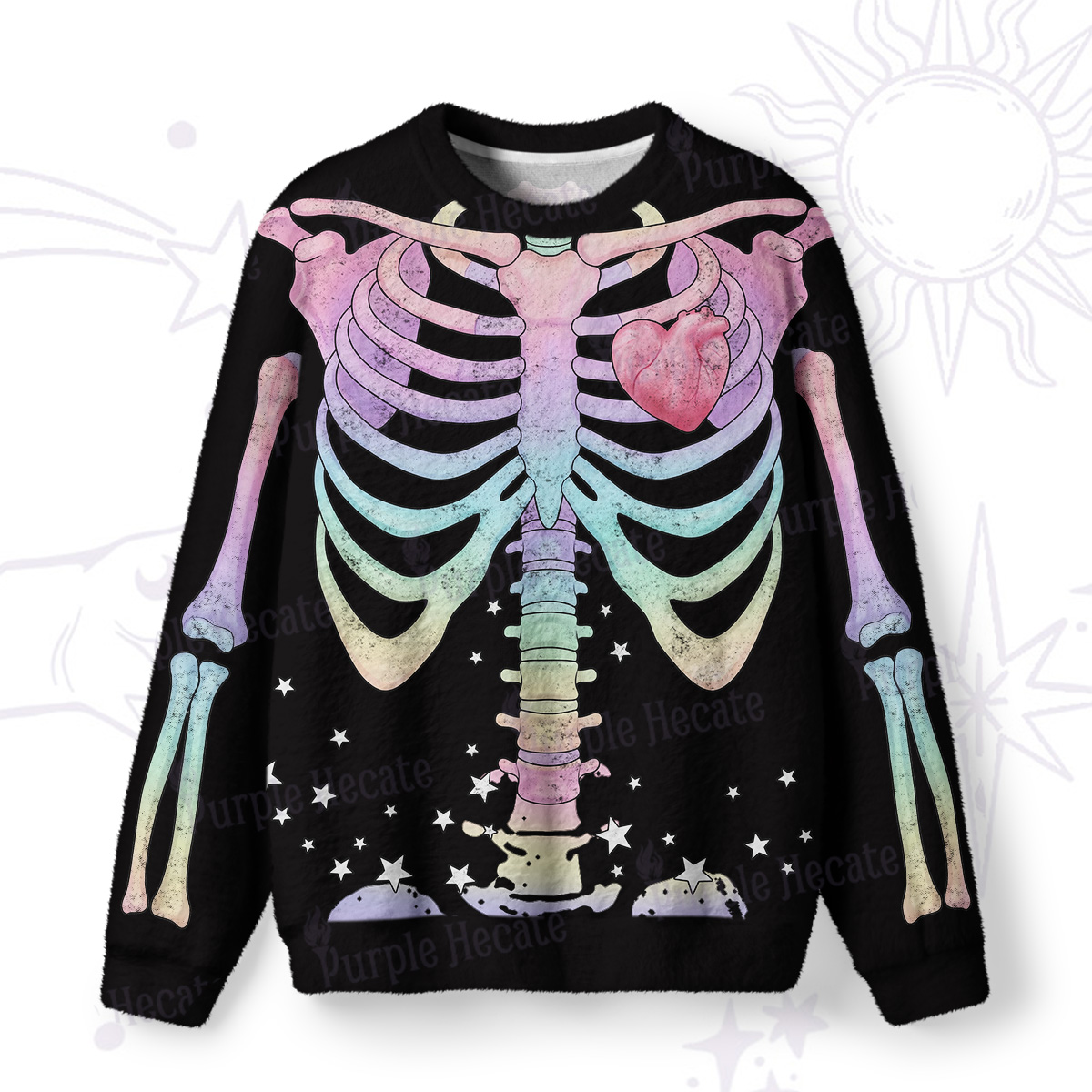 Purplehecate Spooky Skeleton Fuzzy Ugly Sweatshirt