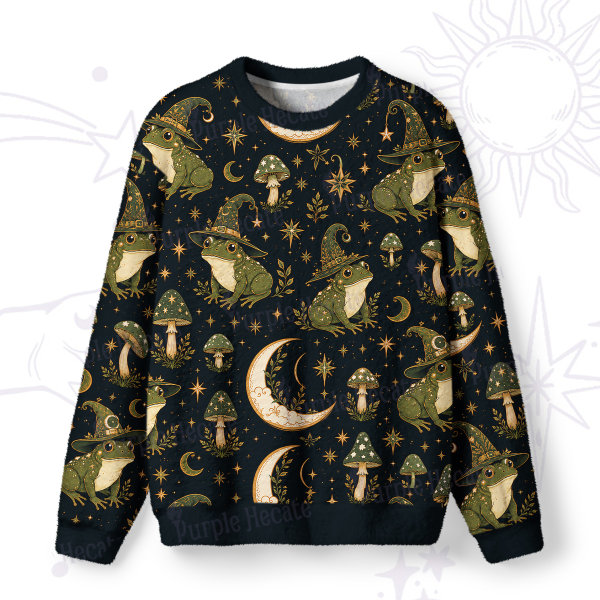 Purplehecate Witch Frog Moonlight Fuzzy Ugly Sweatshirt