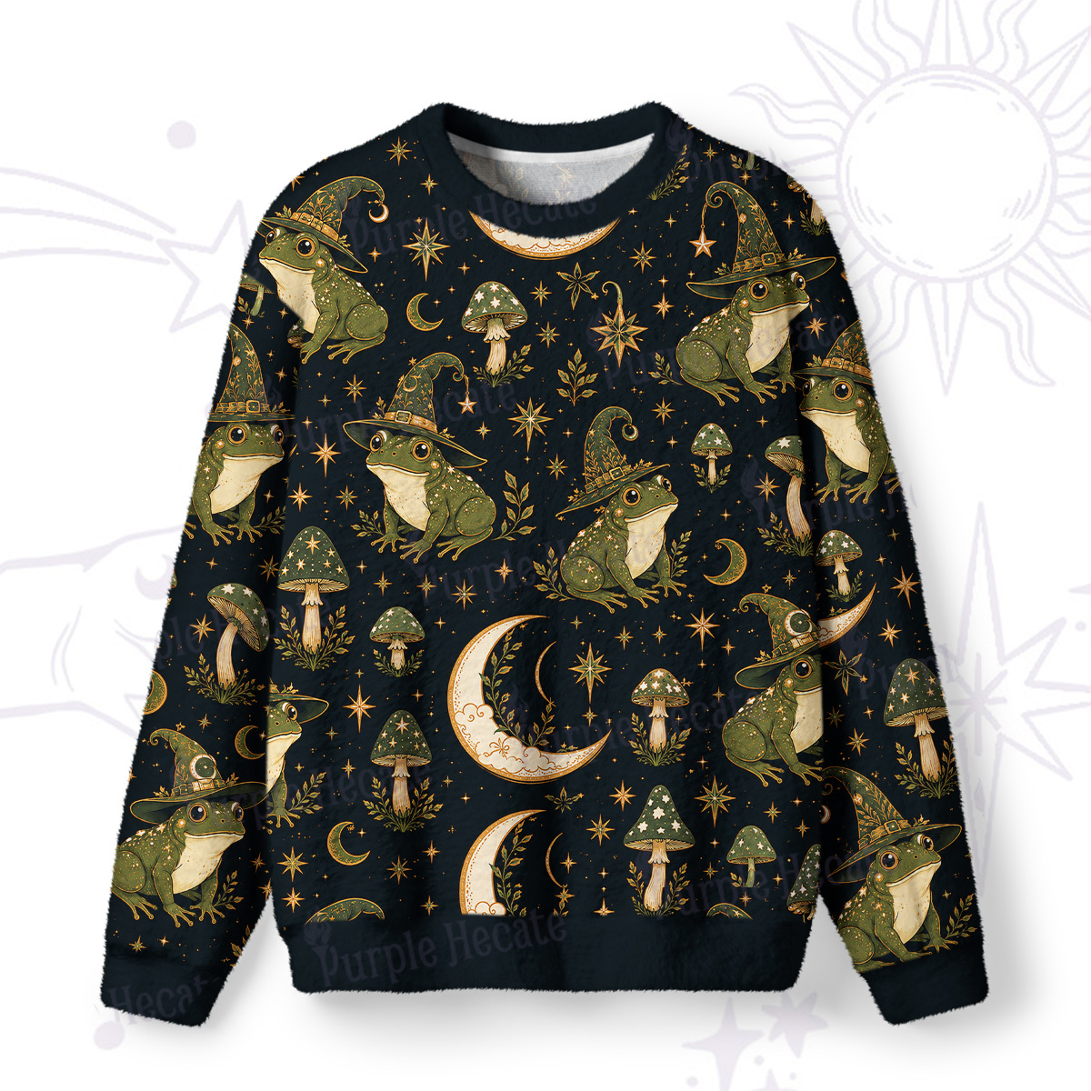 Purplehecate Witch Frog Moonlight Fuzzy Ugly Sweatshirt