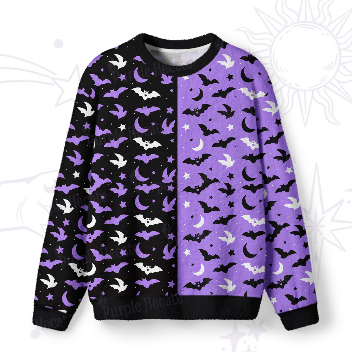 Purplehecate Moonlit Bats Fuzzy Ugly Sweatshirt