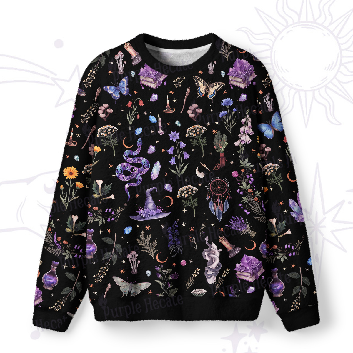 Purplehecate Witchcraft Herbarium Magic Fuzzy Ugly Sweatshirt