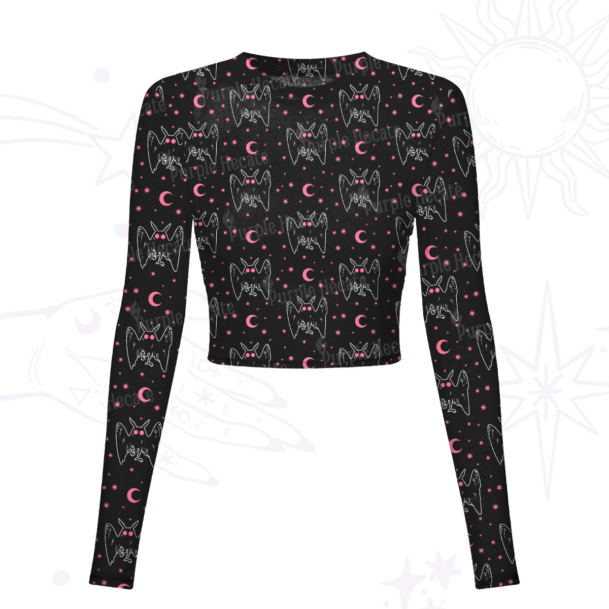 Purplehecate Witchy Mothman Night Mesh Long Sleeve Crop Top