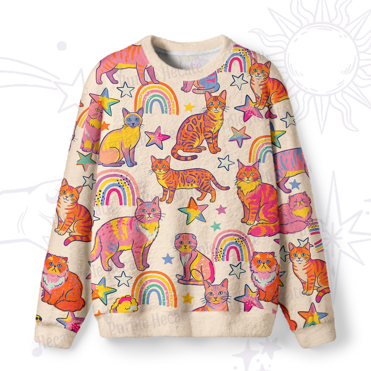 Purplehecate Starry Rainbow Kitty Parade Fuzzy Ugly Sweatshirt