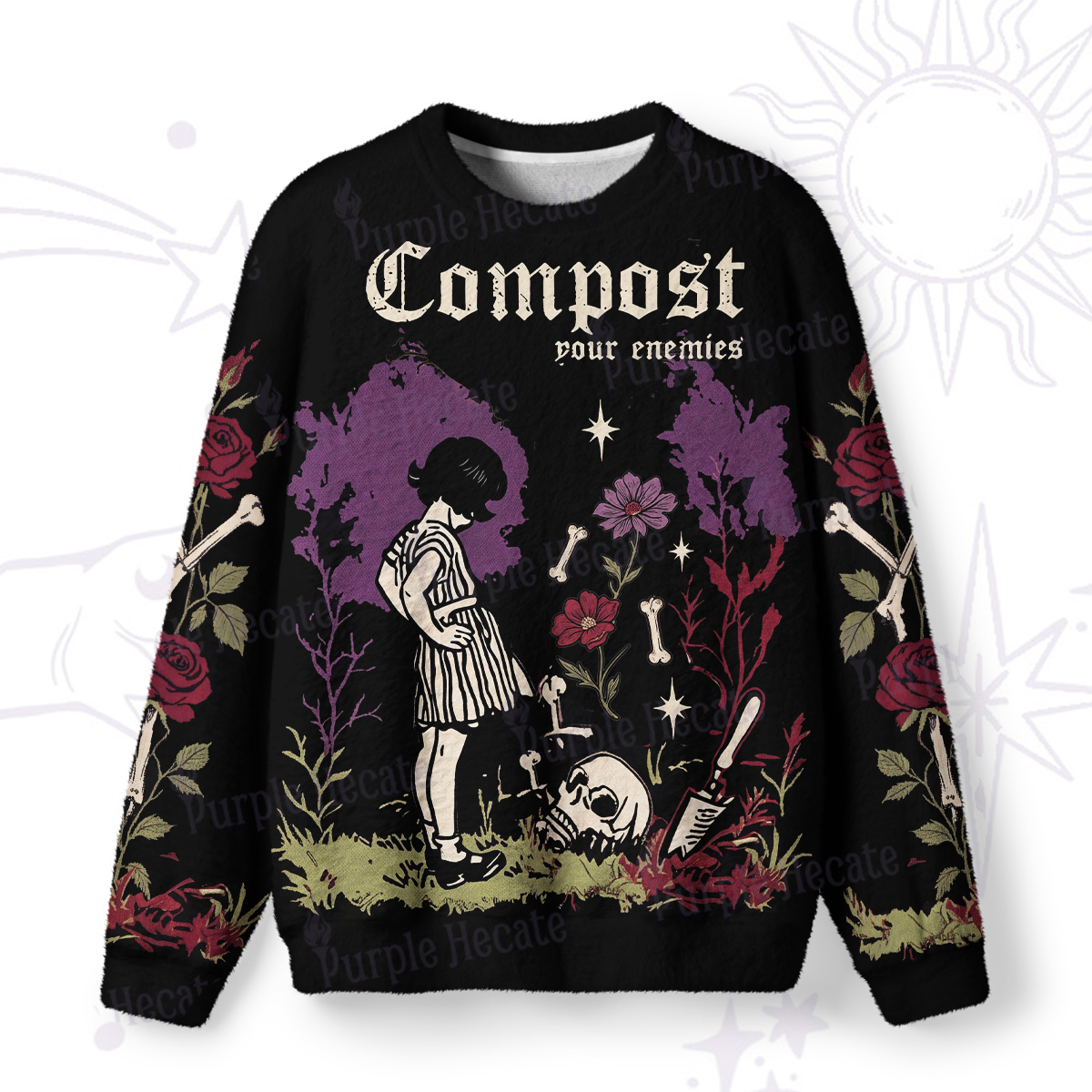 Purplehecate Compost Your Enemies Fuzzy Ugly Sweatshirt