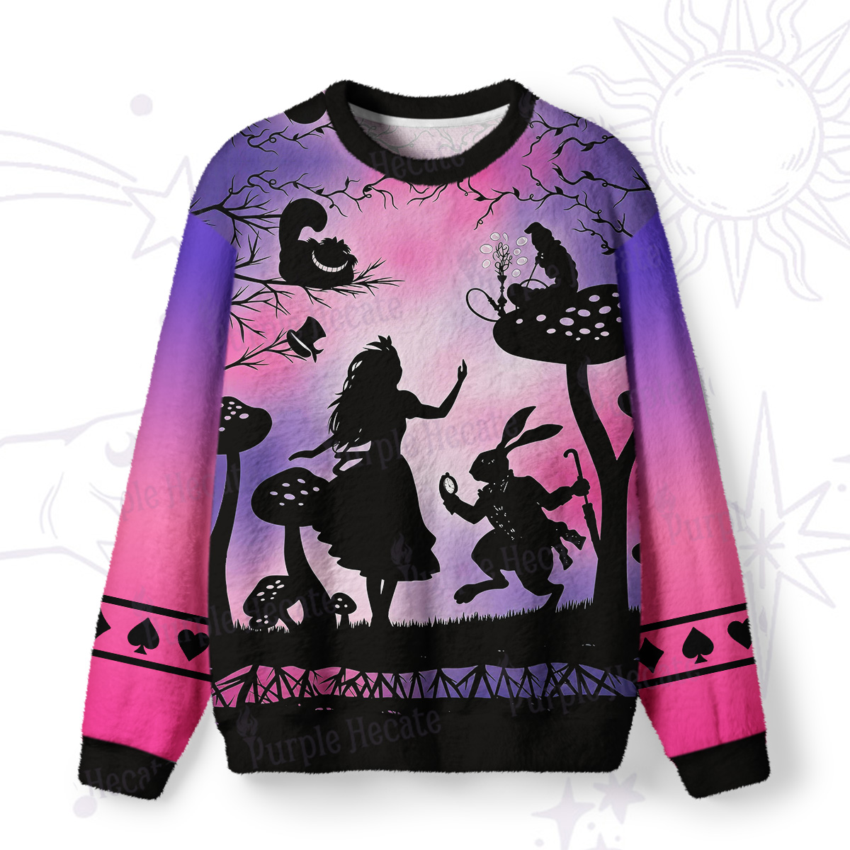 Purplehecate Whimsical Wonderland Mushroom Silhouette Fuzzy Ugly Sweatshirt