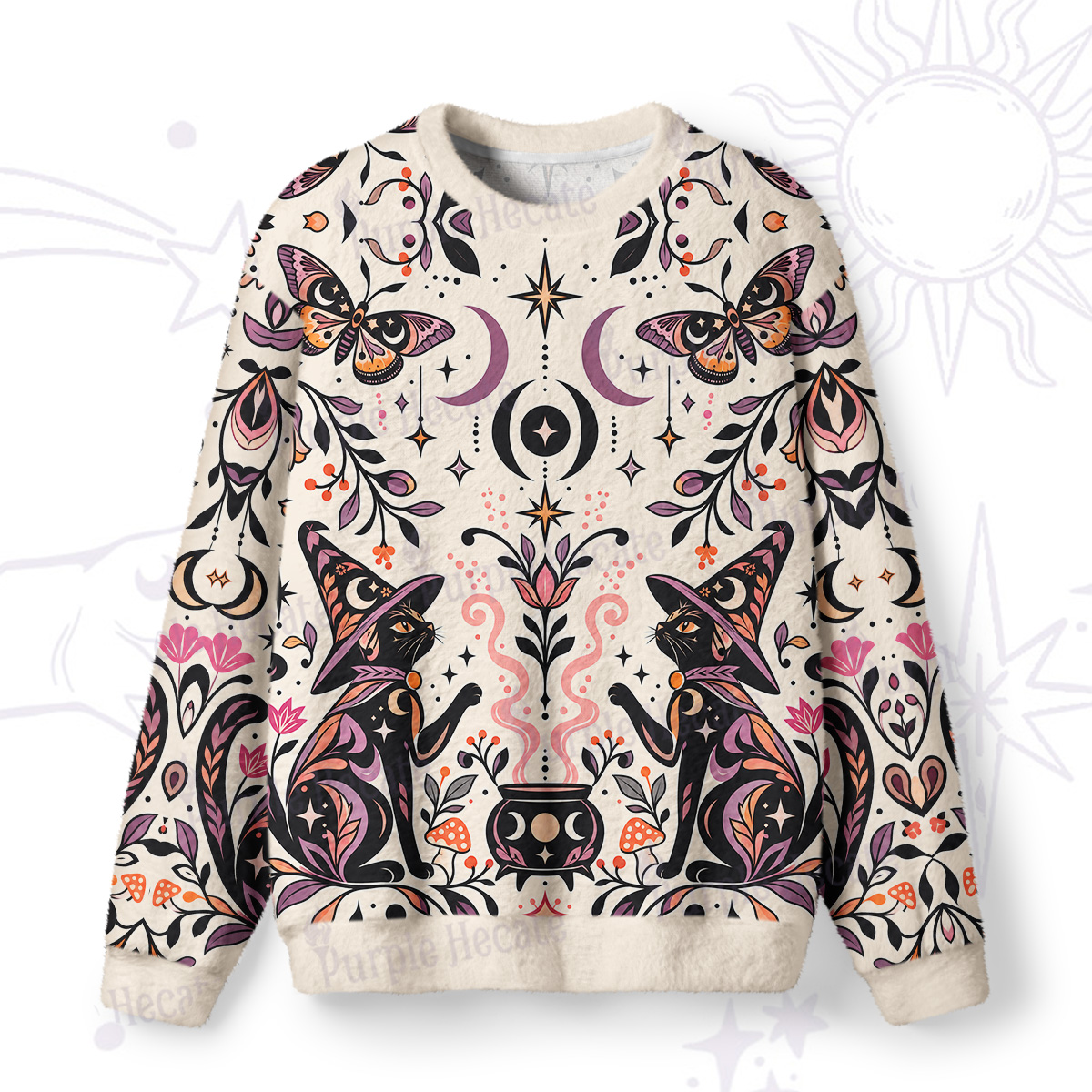 Purplehecate Potion Brewing Magic Cat Fuzzy Ugly Sweatshirt