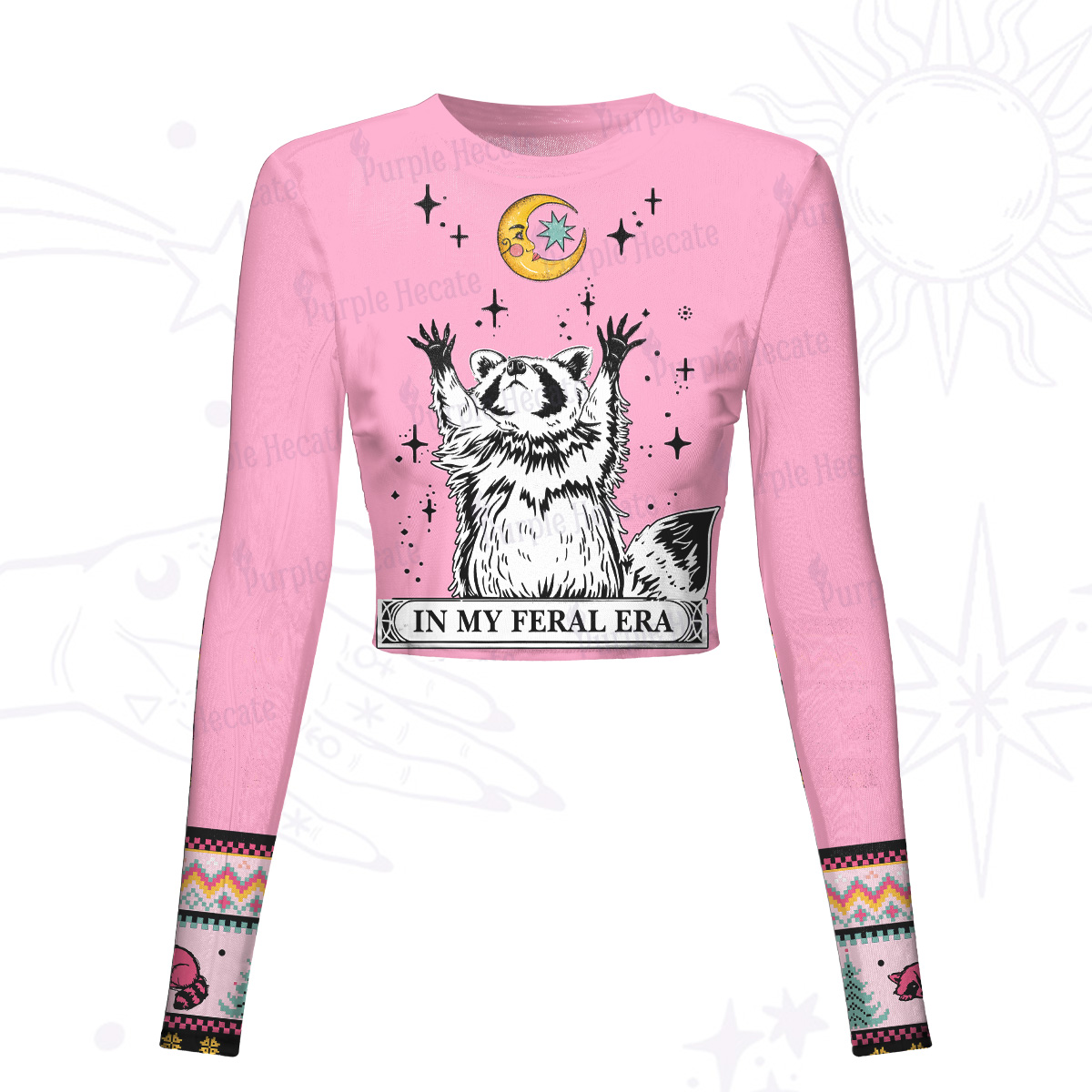 Purplehecate In My Feral Era Raccoon Mesh Long Sleeve Crop Top