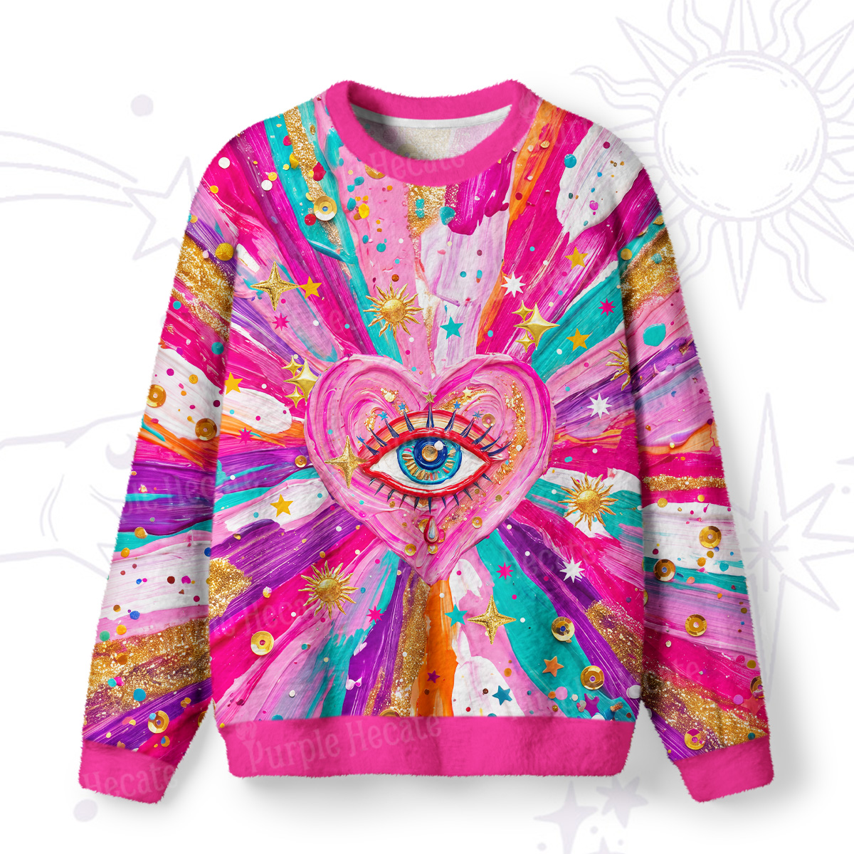 Purplehecate Starlit Third-Eye Heart Fuzzy Ugly Sweatshirt