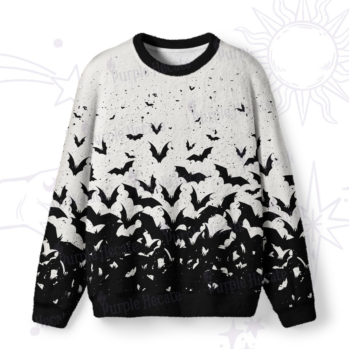 Purplehecate Midnight Bat Swarm Fuzzy Ugly Sweatshirt
