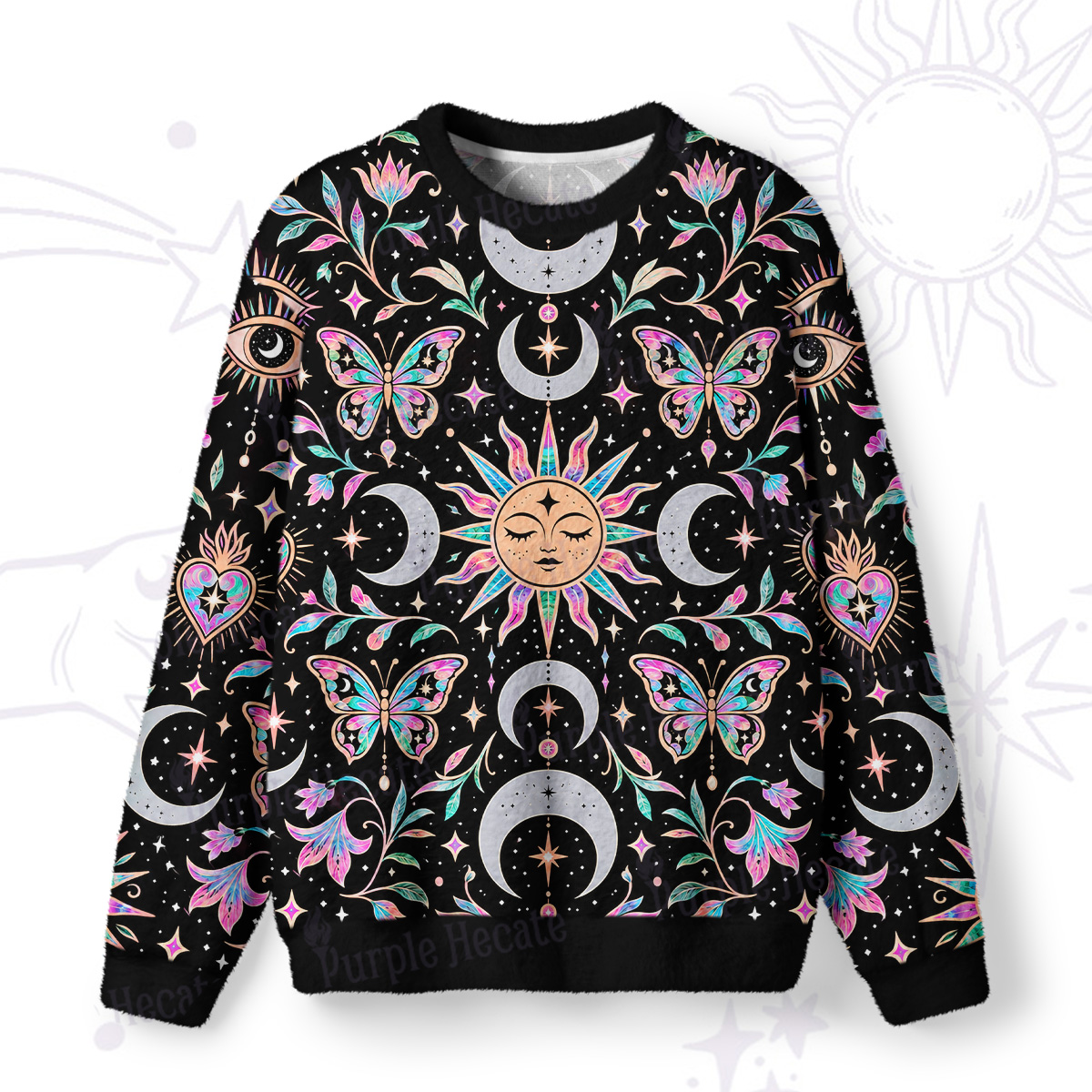 Purplehecate Crystal Iridescent Butterfly Fuzzy Ugly Sweatshirt