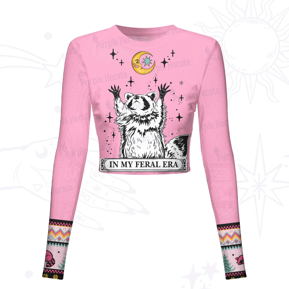 Purplehecate In My Feral Era Raccoon Mesh Long Sleeve Crop Top