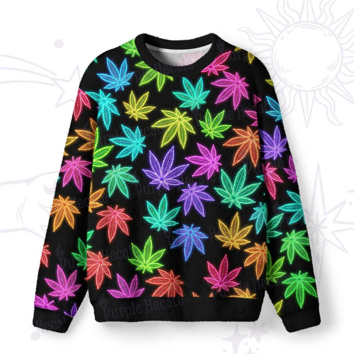 Purplehecate Trippy Weed Fuzzy Ugly Sweatshirt