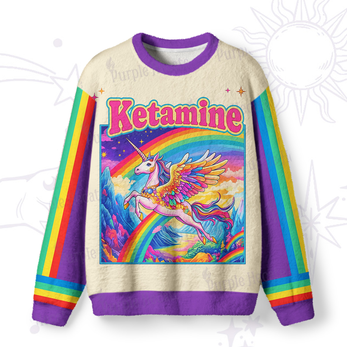 Purplehecate Ketamine Rainbow Unicorn Fuzzy Ugly Sweatshirt