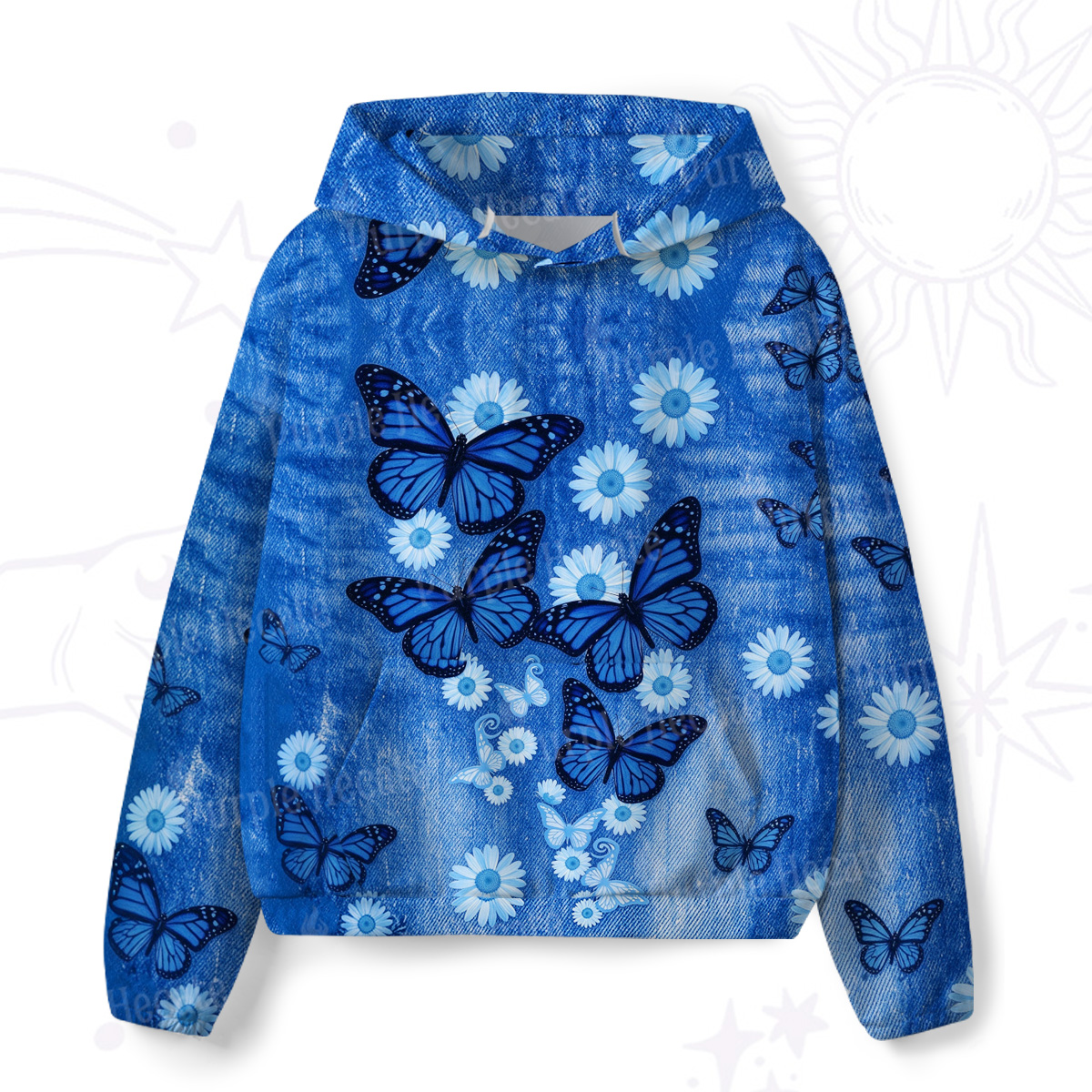 Purplehecate Blue Butterfly Daisy Dance All-Over Print Hoodie