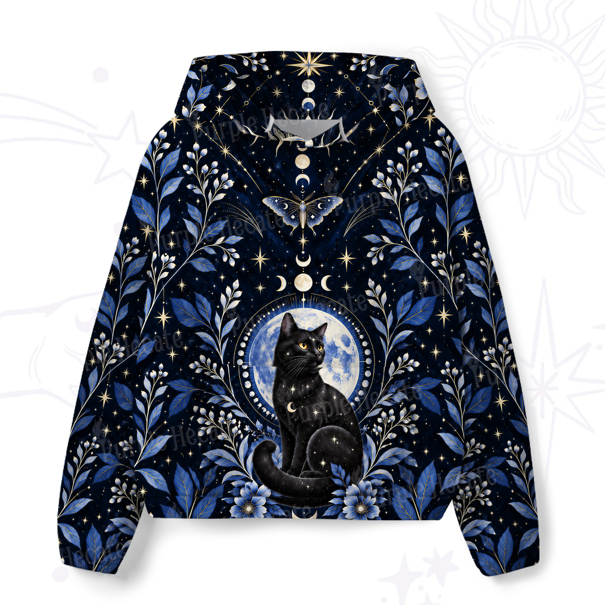 Purplehecate Lunar Oracle Witch's Cat All-Over Print Hoodie