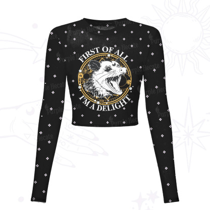Purplehecate First Of All I'm A Delightful Opossum Mesh Long Sleeve Crop Top
