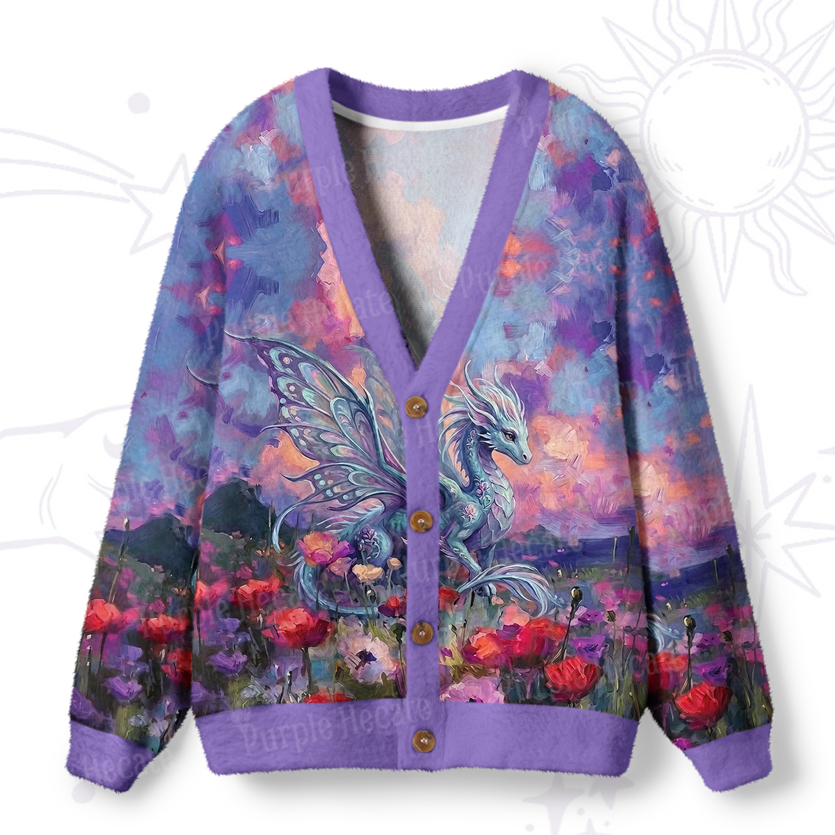 Purplehecate Enchanted Wildflower Dragon Garden Ugly Cardigan Sweaters