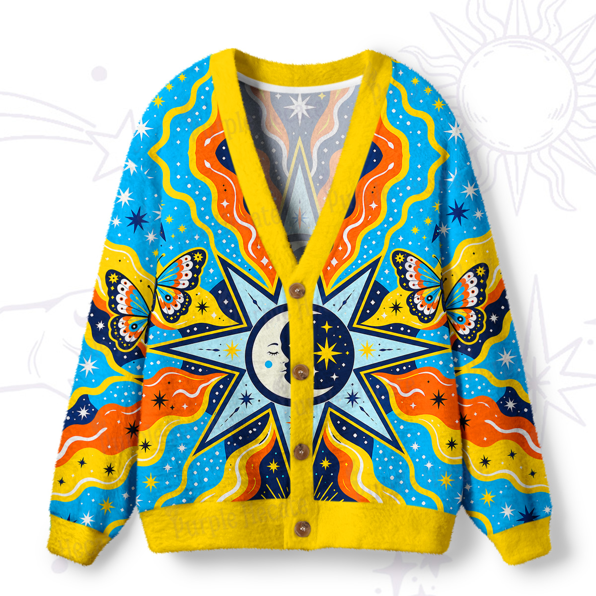 Purplehecate Mystic Solar Compass Ugly Cardigan Sweaters