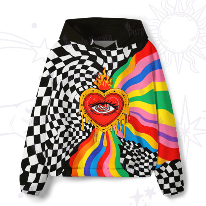Purplehecate Trippy Rainbow Heart Eye All-Over Print Hoodie