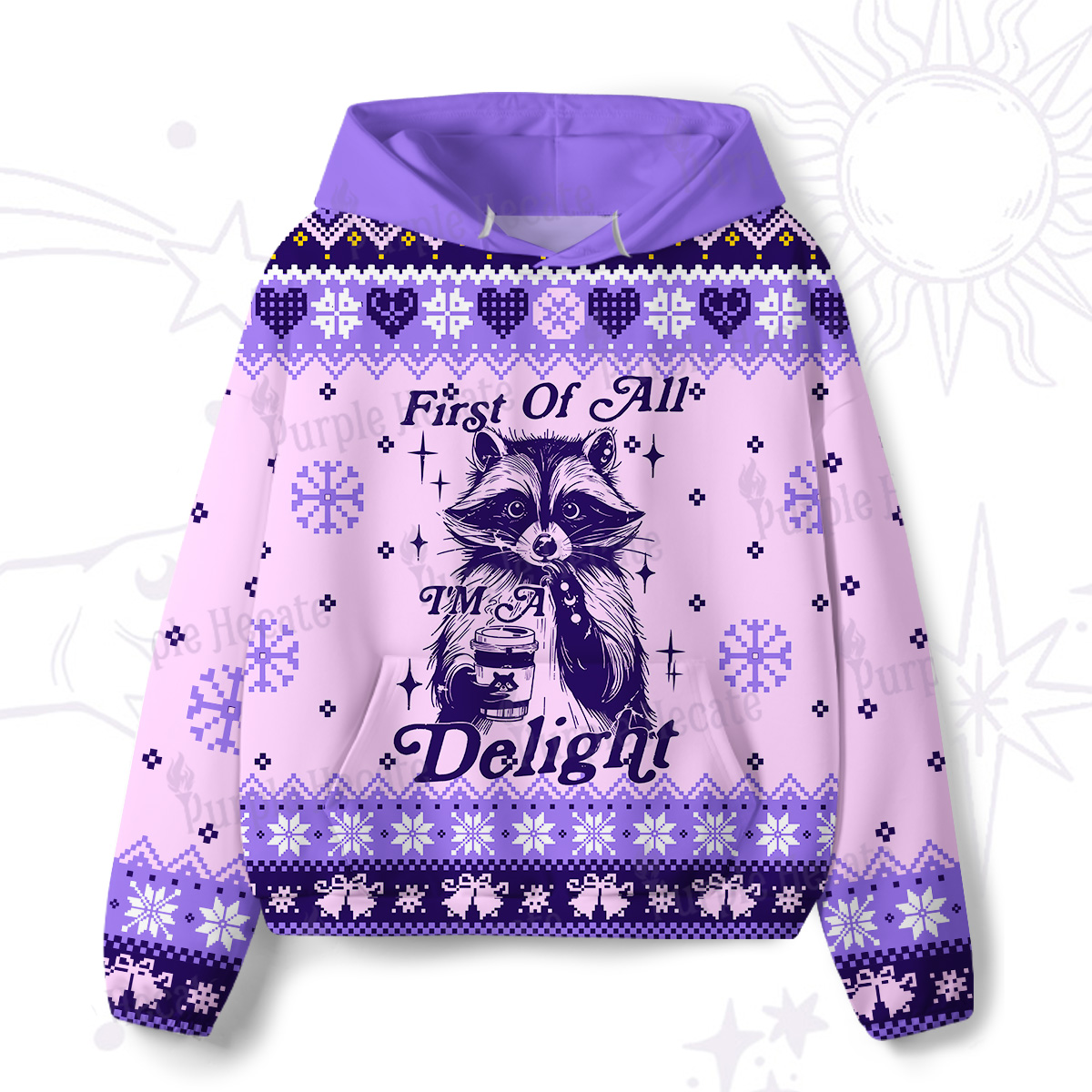 Purplehecate First Of All I'm A Delightful Funny Raccoon All-Over Print Hoodie