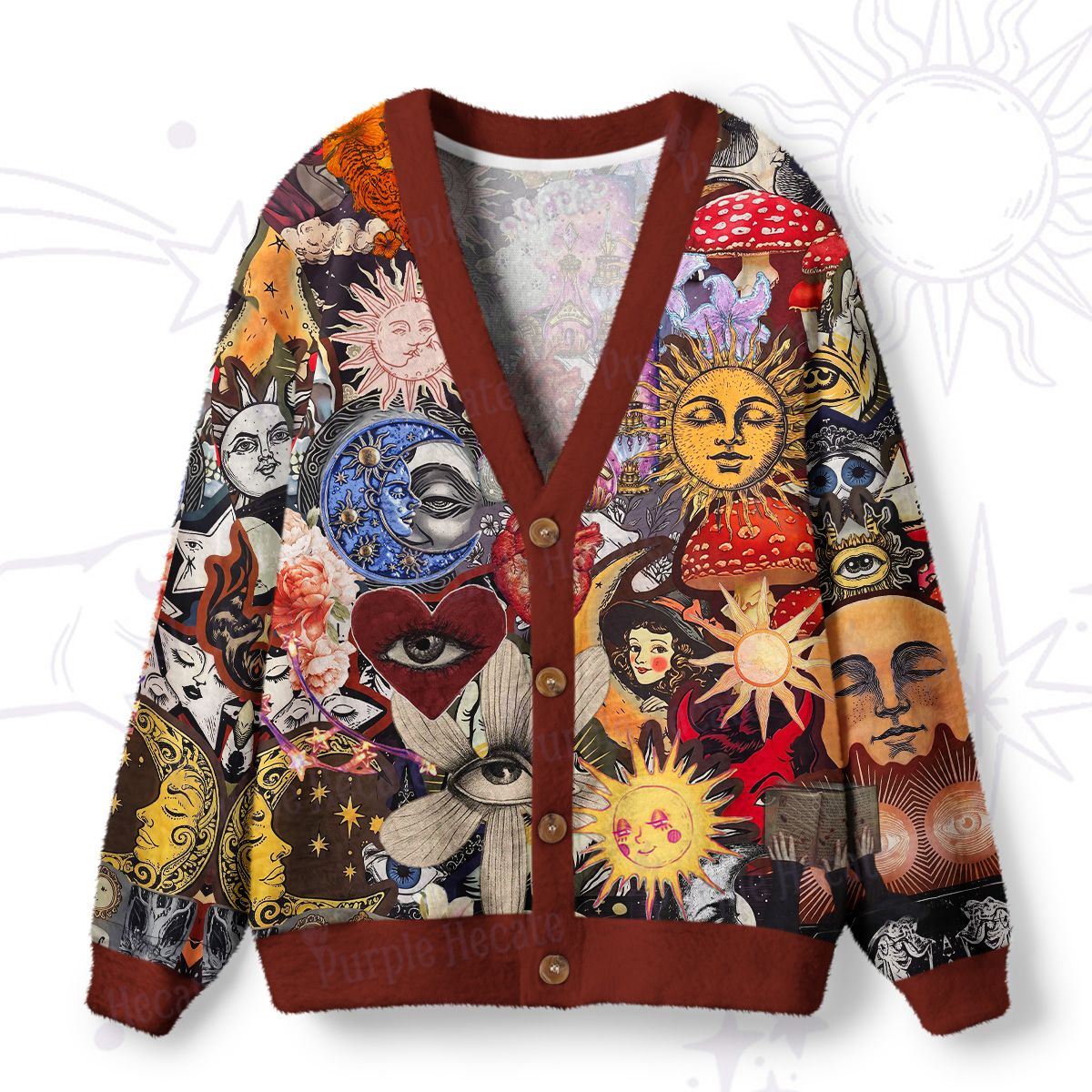 Purplehecate Witch's Curiosity Collage Ugly Cardigan Sweaters