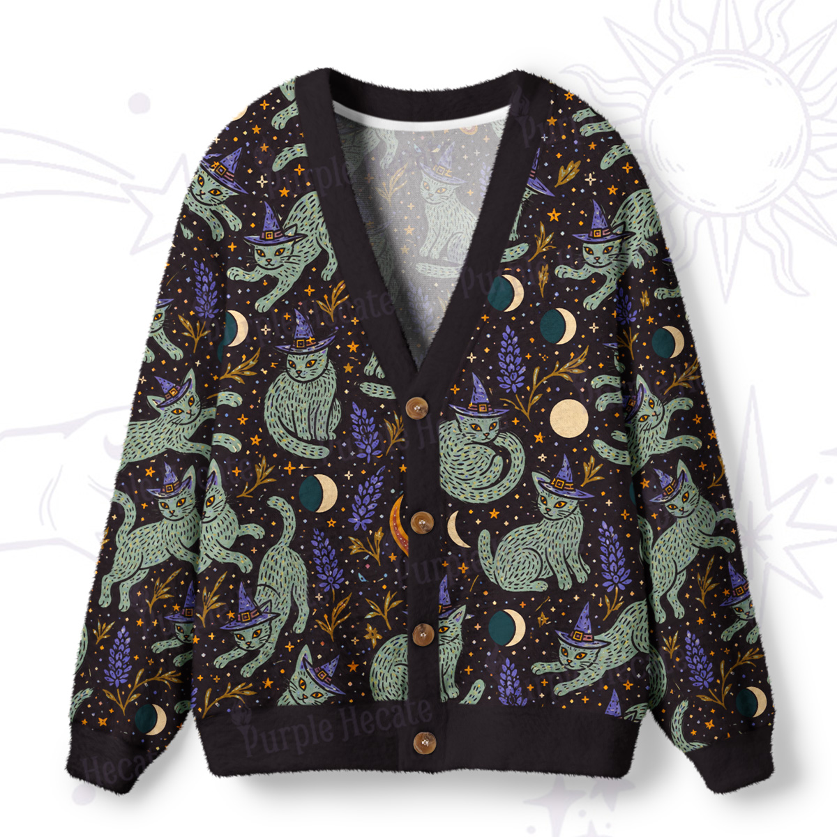 Purplehecate Witchy Black Cat Ugly Cardigan Sweaters