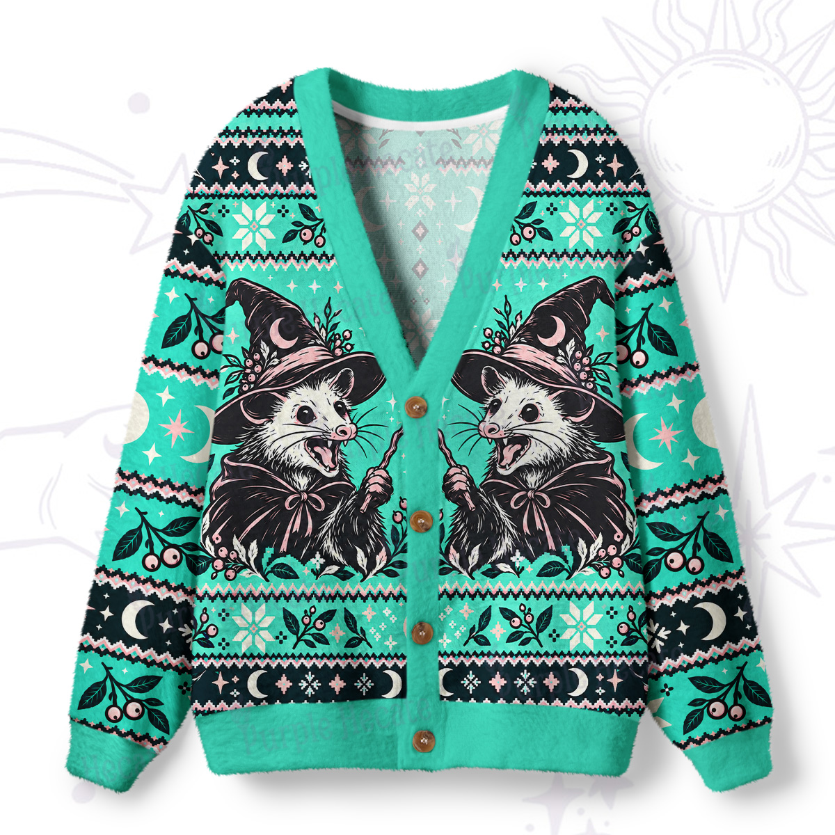 Purplehecate Screamin' Wizard Possum Ugly Cardigan Sweaters