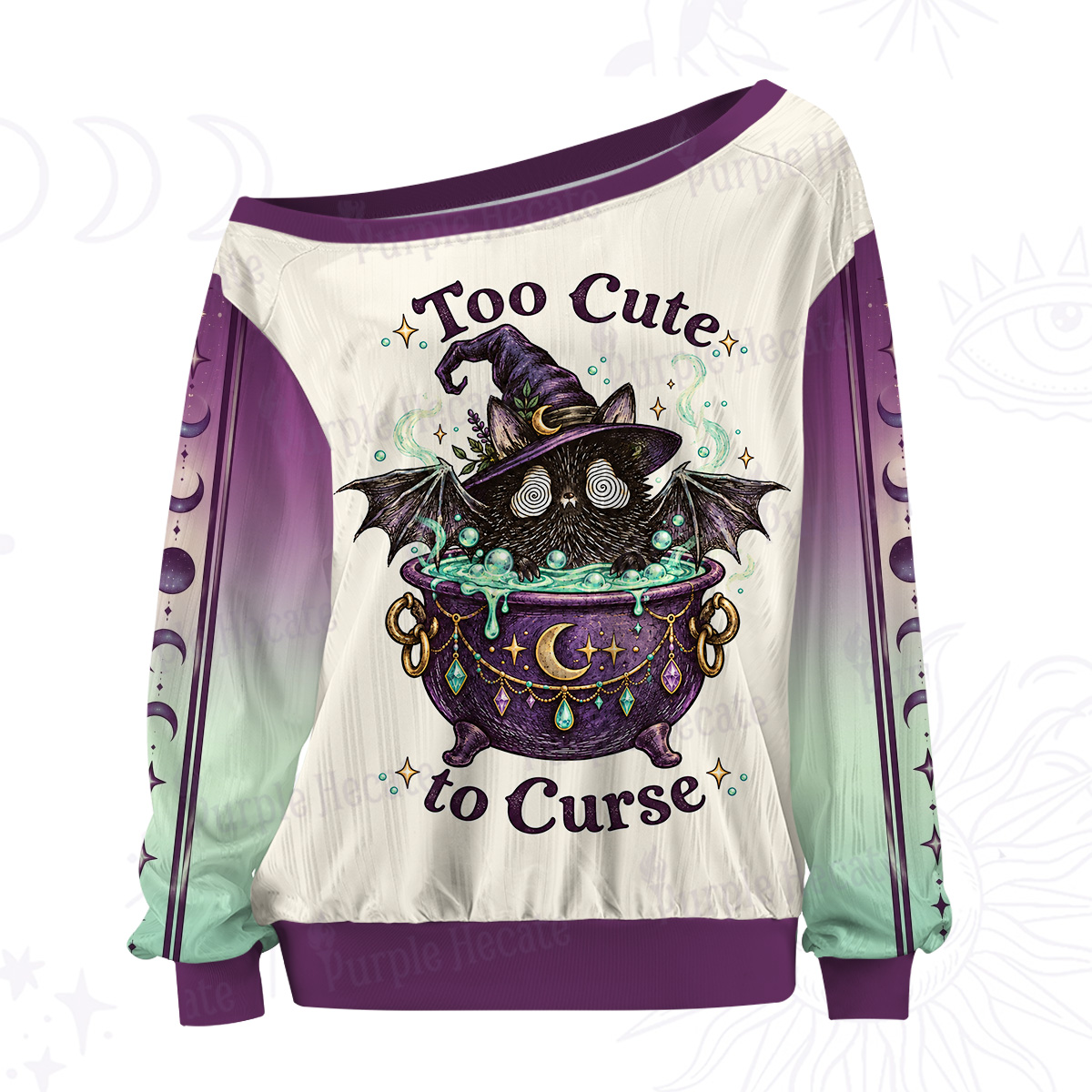 Purplehecate Too Cute to Curse Off The Shoulder Graphic Jersey