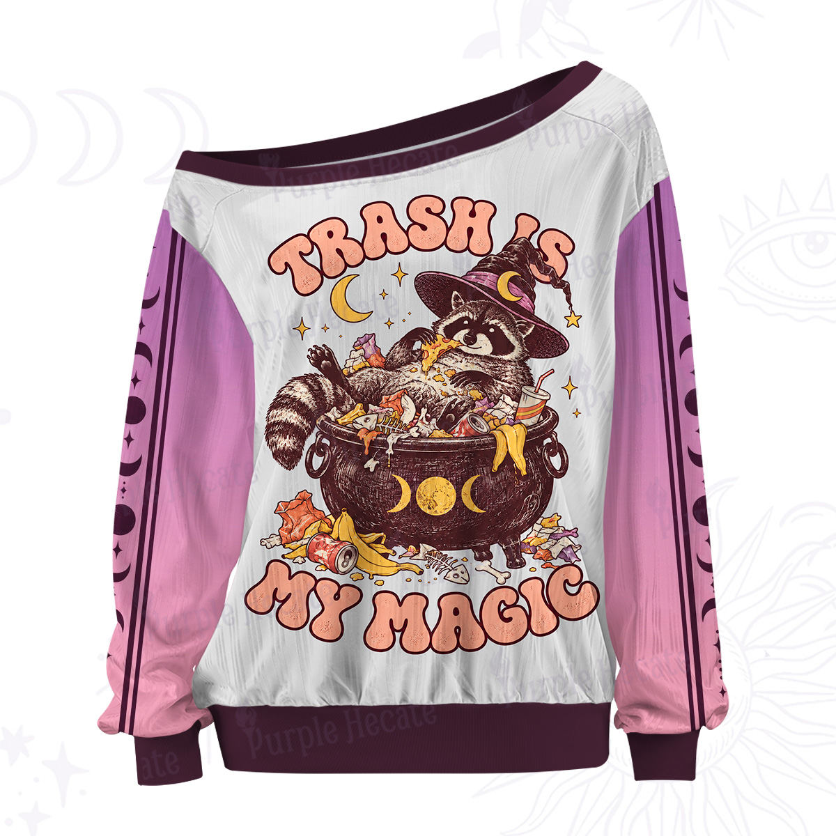 Purplehecate Trash Is My Magic Witch Raccoon Off The Shoulder Graphic Jersey