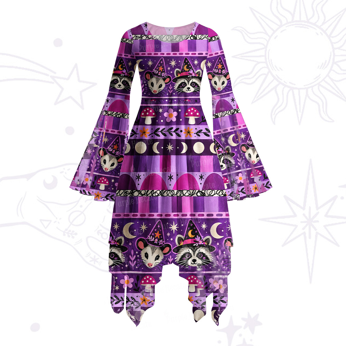Purplehecate Dance of Luminous Bees Bell Sleeve Dress