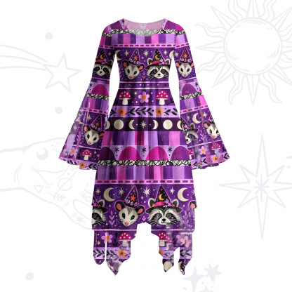Purplehecate Trash Raccoon & Possum Magic Bell Sleeve Dress