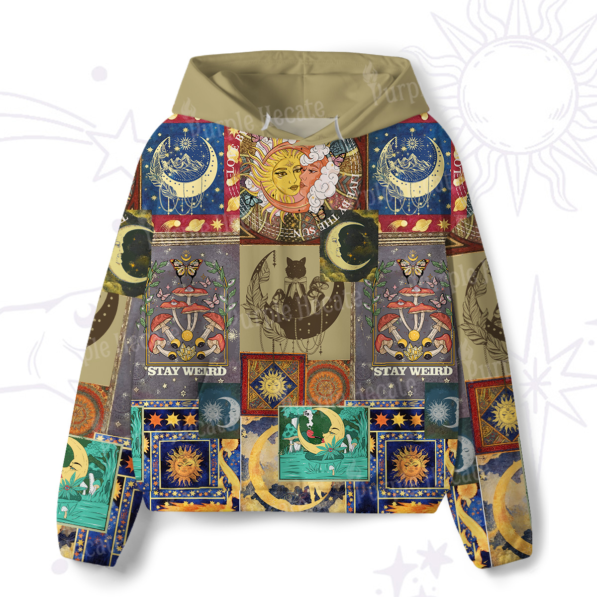 Purplehecate Starry Moon Patchwork for Cosmic Lovers All-Over Print Hoodie