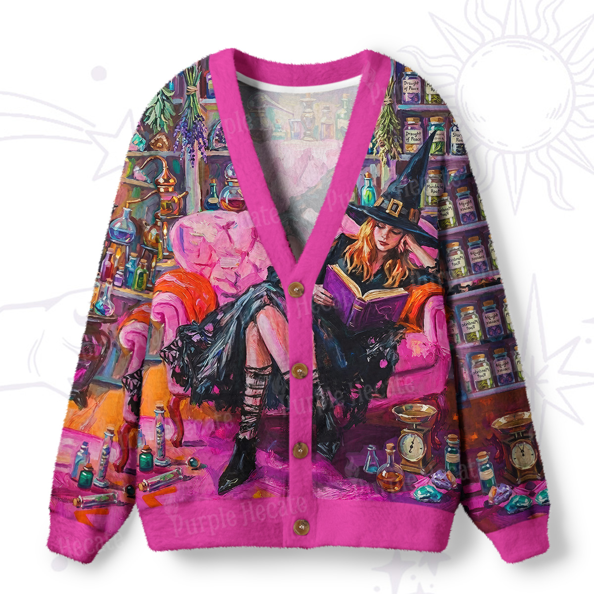 Purplehecate Spellbound Bookworm Witch Ugly Cardigan Sweaters
